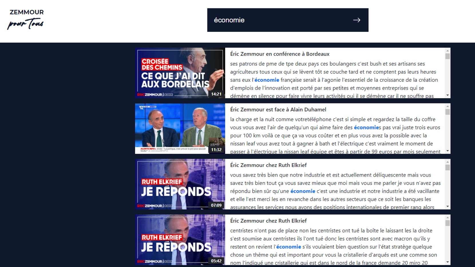 Capture d'écran du site "Zemmour pour tous"