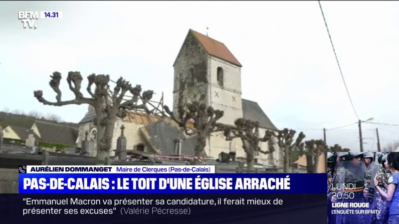 La tempête Eunice a arraché le toit d'une église à Clerques, dans le Pas-de-Calais