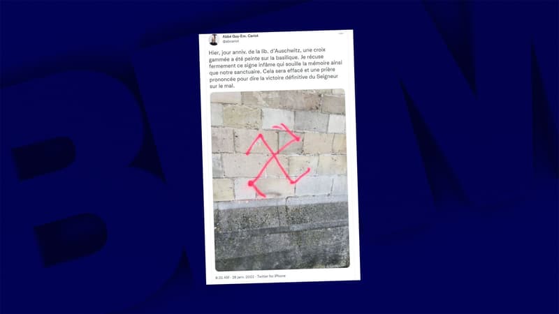 Une photo du symbole nazi sur la basilique d'Argenteuil, le 27 janvier 2022.
