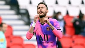 La star du PSG Neymar vient d'ouvrir la marque contre Lens, le 1er mai 2021 au Parc des Princes  