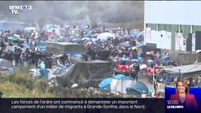 Un camp de migrants de Grande-Synthe, dans le Nord, est en cours de démantèlement