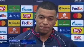 Kylian Mbappé au micro de RMC Sport, à Paris le 15 février 2022