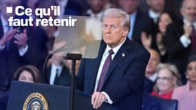 Le président Donald Trump s'exprime après avoir prêté serment en tant que 47e président dans la rotonde du Capitole à Washington, DC, le 20 janvier 2025.