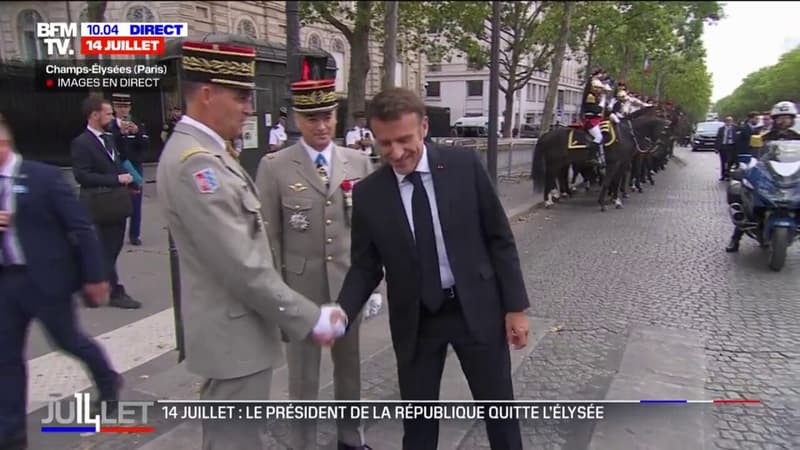 14-Juillet: Emmanuel Macron arrive sur les Champs-Élysées