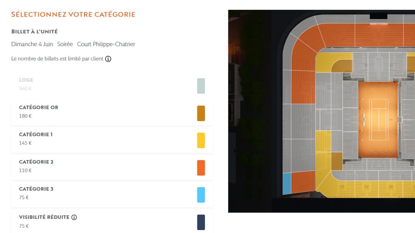 La billetterie de Roland-Garros pour la night session de dimanche 4 juin. La billetterie de Roland-Garros pour la night session de dimanche 4 juin.