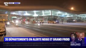 Neige dans les Yvelines: au péage de Saint-Arnoult, une zone de stockage pour les camions a été aménagée