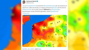 Des rafales de vent à près de 140km/h relevées dans le Pas-de-Calais le 2 janvier 2024 lors du passage de la Tempête Henk.