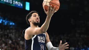 Tyrese Haliburton lors de Team USA-Brésil aux Jeux olympiques de Paris, le 6 août 2024