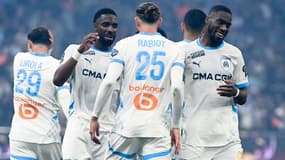 Les joueurs de l'OM face à Montpellier, le 19 avril 2025 en Ligue 1