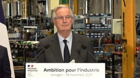 Michel Barnier lors d'un déplacement à Limoges le 29 novembre 2024. 