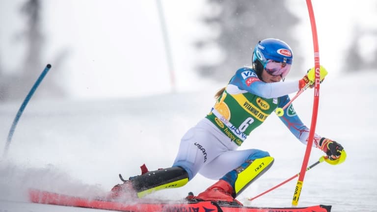 L'Américaine Mikaela Shiffrin lors du slalom de Jasna (Slovaquie), le 6 mars 2021