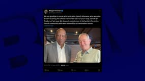 L'acteur américain Morgan Freeman aux côtés de l'acteur français Benoît Allemane au festival de télévision de Monte Carlo en juin 2024.