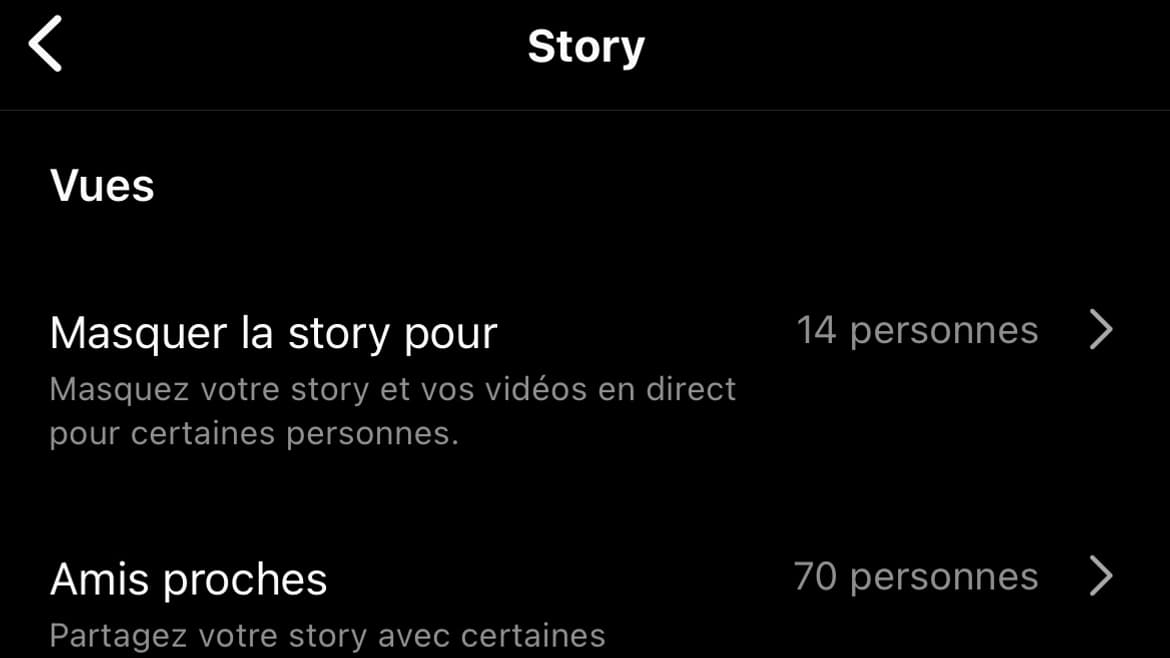 Paramètres concernant les stories privées