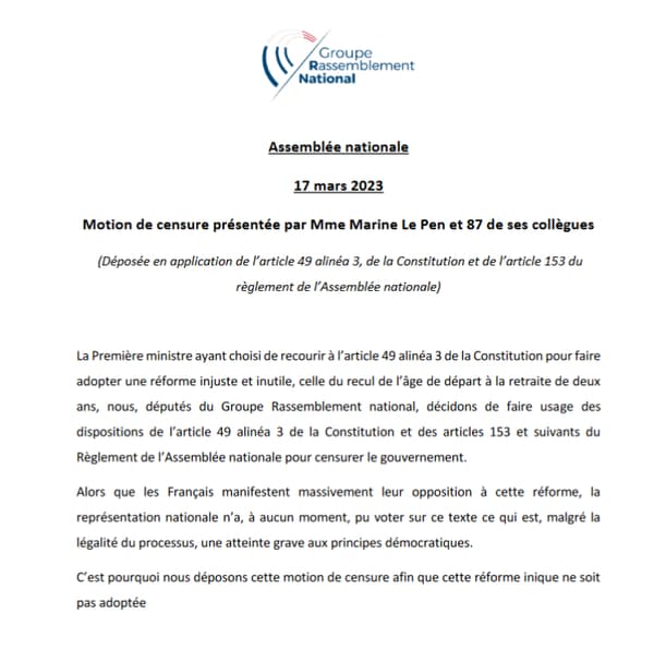 Le communiqué de presse du RN Le communiqué de presse du RN