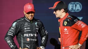 Lewis Hamilton (Mercedes) avec Charles Leclerc (Ferrari), à Austin  le 21 octobre 2023