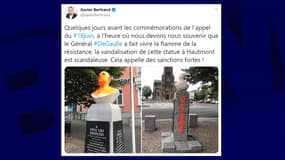Un buste du général de Gaulle recouvert de peinture à Hautmont.