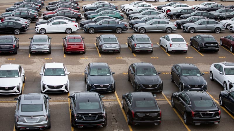 Des véhicules neufs de General Motors garés à l'usine GM Lansing Grand River, aux États-Unis, le 4 mars 2025 (photo d'illustration).