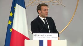 Emmanuel Macron lors de ses voeux à la presse.