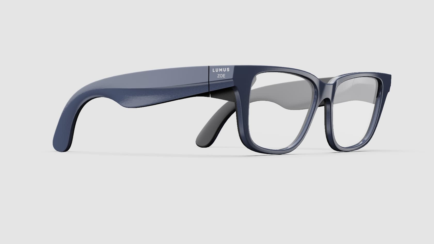 Le guide d'ondes ZOE de Lumus dans des lunettes. Le guide d'ondes ZOE de Lumus dans des lunettes.