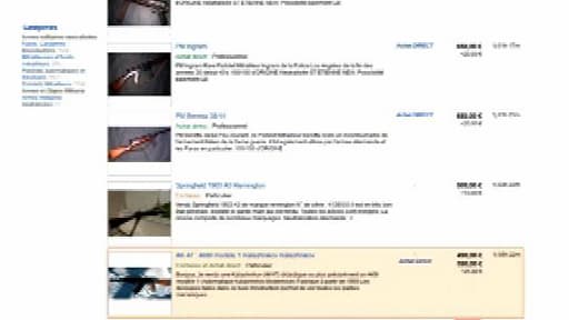 Des armes en vente sur un site Internet.