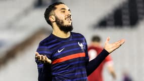 Rayan Cherki avec l'équipe de France espoirs, à Belgrade le 12 octobre 2021