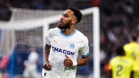 Pierre-Emerick Aubameyang célèbre son but lors d'OM-Villarreal (4-0, Ligue Europa), le 7 mars 2024