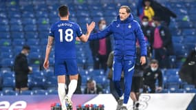 Olivier Giroud avec Thomas Tuchel, le 20 avril 2021