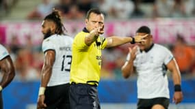 L'arbitre anglais Matt Carley lors du match pays de Galles-Fidji (32-26) à la Coupe du monde, le 10 septembre 2023