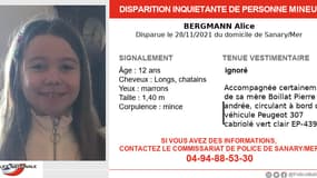 Alice, 12 ans, a disparu le 28 novembre dernier dans le Var. 