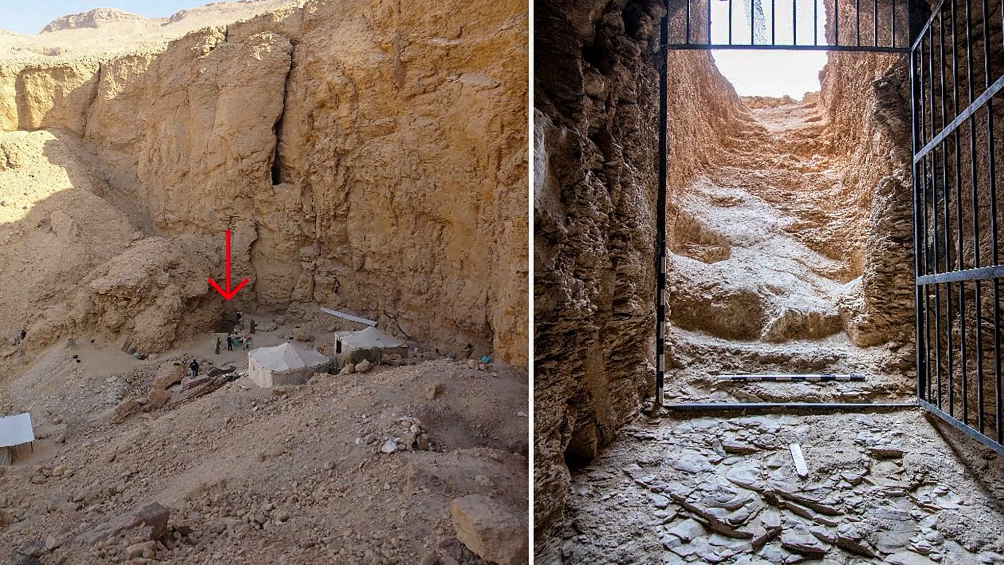 L'entrée du tombeau du roi Thoutmosis II à Louxor, dans le sud de l'Égypte, dont la découverte a été annoncée en février 2025 L'entrée du tombeau du roi Thoutmosis II à Louxor, dans le sud de l'Égypte, dont la découverte a été annoncée en février 2025