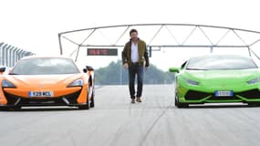 McLaren 570S contre Lamborghini Huracan, c'est le programme de Top Gear France, avec aux manettes Philippe Lellouche, Le Tone et Bruce Jouanny.