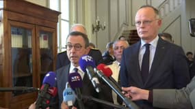 Bruno Retailleau, ministre de l'Intérieur et Édouard Philippe, maire du Havre, le 13 janvier 2025 au Havre.