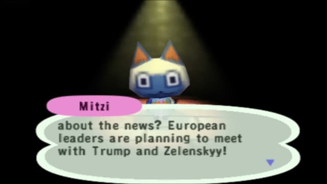 Capture d'écran montrant d'un dialogue intégré à Animal Crossing pour GameCube.