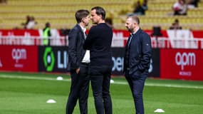 Olivier Cloarec, Julien Stéphan et Florian Maurice avant Monaco-Rennes (1-0, L1), le 7 avril 2024