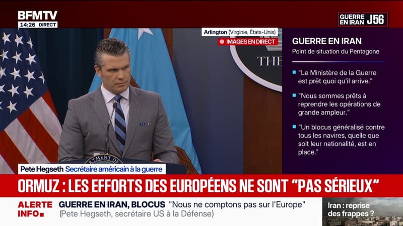 Détroit d'Ormuz: pour Pete Hegseth, les efforts des Européens ne sont "pas très sérieux"