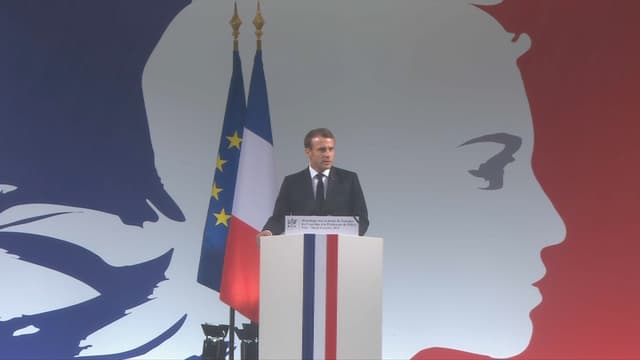 Emmanuel Macron lors de la cérémonie d'hommage aux victimes de l'attaque de la préfecture de police de Paris, le 8 octobre 2019.