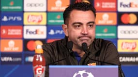 Xavi en conférence de presse avant le quart de finale aller de Ligue des champions PSG-Barça, le 09/04/2024