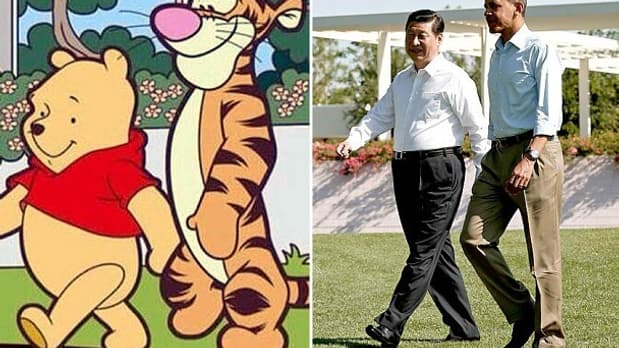 Xi Jinping et Barack Obama en 2013, comparés à Winnie l'ourson et Tigrou. Xi Jinping et Barack Obama en 2013, comparés à Winnie l'ourson et Tigrou.