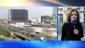 La candidate UMP à la mairie de Paris Nathalie Kosciusco-Morizet et le périphérique parisien, ce dimanche 16 mars.