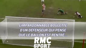 L'impardonnable boulette d'un défenseur qui pense que le ballon est rentré...