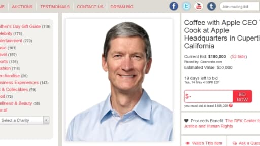 Capture d'écran de l'annonce pour un café avec Tim Cook, le patron d'Apple.