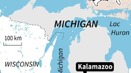Carte localisant Kalamazoo (Michigan), où un homme soupçonné d'avoir abattu 6 personnes a été arrêté Carte localisant Kalamazoo (Michigan), où un homme soupçonné d'avoir abattu 6 personnes a été arrêté