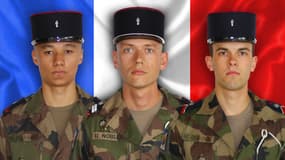 Mickaël Poo-Sing, Damien Noblet et Michael Chauwin, les trois militaires français tués dans l'explosion d'une mine, au Mali, le 12 avril.