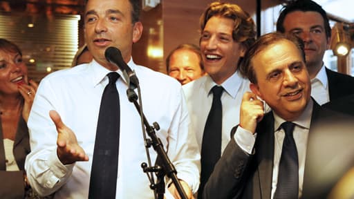 Jean-François Copé entouré de Jean Sarkozy et Roger Karoutchi en septembre 2012.