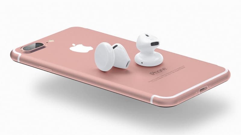 Un concept de ce que pourrait être l'iPhone 7 et ses écouteurs Bluetooth. 