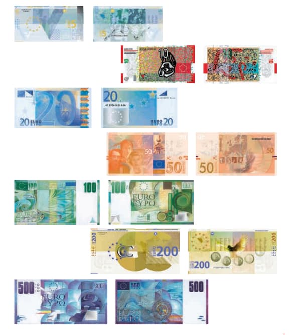 Exemples de maquettes envisagées pour les billets en euro