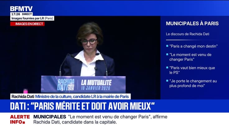 Élection municipale: "Paris mérite mieux, Paris doit avoir mieux", déclare Rachida Dati, ministre de la Culture et candidate LR à la mairie de Paris