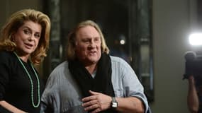 1er octobre 2012 à Berlin: Catherine Deneuve et Gérard Depardieu prennent la pose pour la sortie du film "Astérix, au service de Sa Majesté"