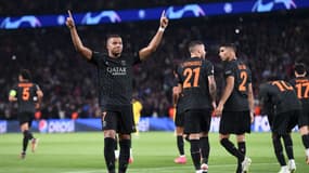 Kylian Mbappé célèbre son penalty transformé lors de PSG-Dortmund (2-0, 1ere journée de Ligue des champions), le 19 septembre 2023