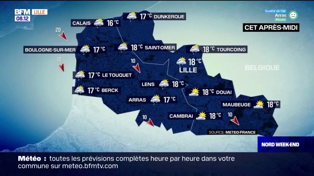 some showers this Sunday, up to 16°C in Calais and 18°C in Lille